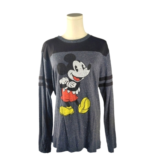 Disney Mickey Mouse Gray Speckled Long Sleeve Graphic Tee L Comfy Lounge Casual - Picture 1 of 6